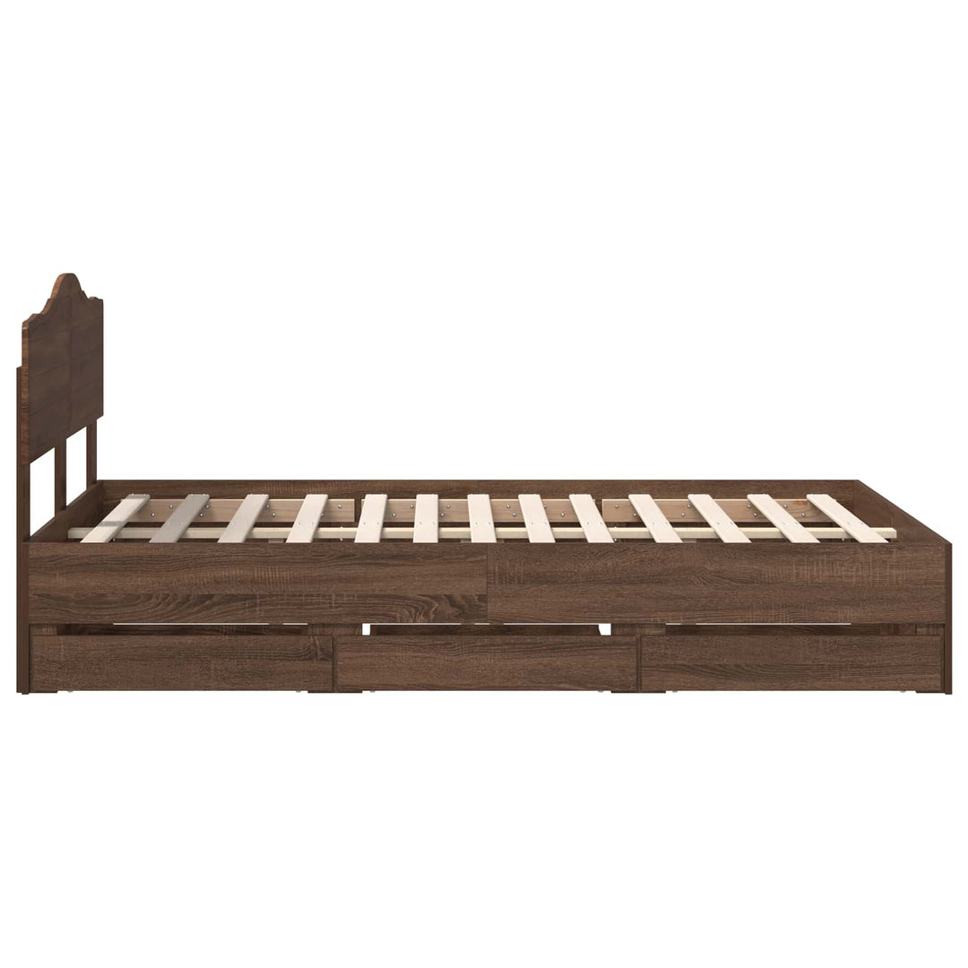 Sengestel med skuffe Brun eg 135 x 190 cm Ingeniørtræ