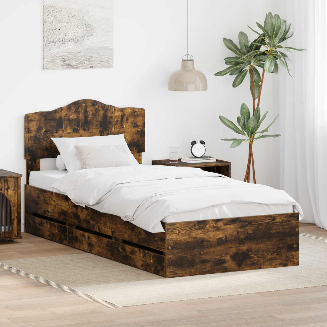 Sengestel med skuffe Røget eg 100 x 200 cm Ingeniørtræ