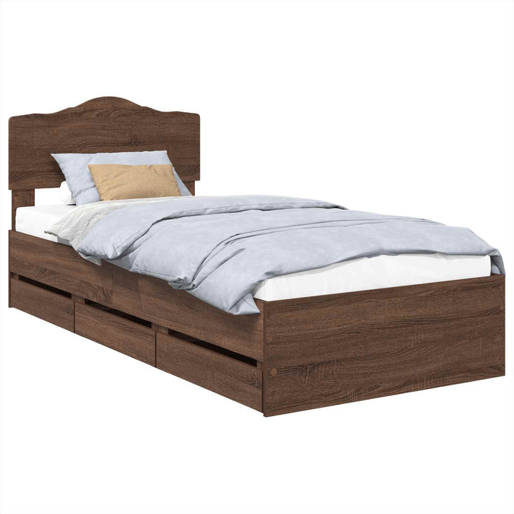 Sengestel med skuffe Brun eg 100 x 200 cm Ingeniørtræ