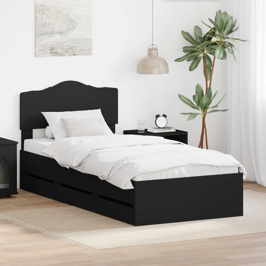 Sengestel med skuffe Sort 90 x 200 cm Ingeniørtræ