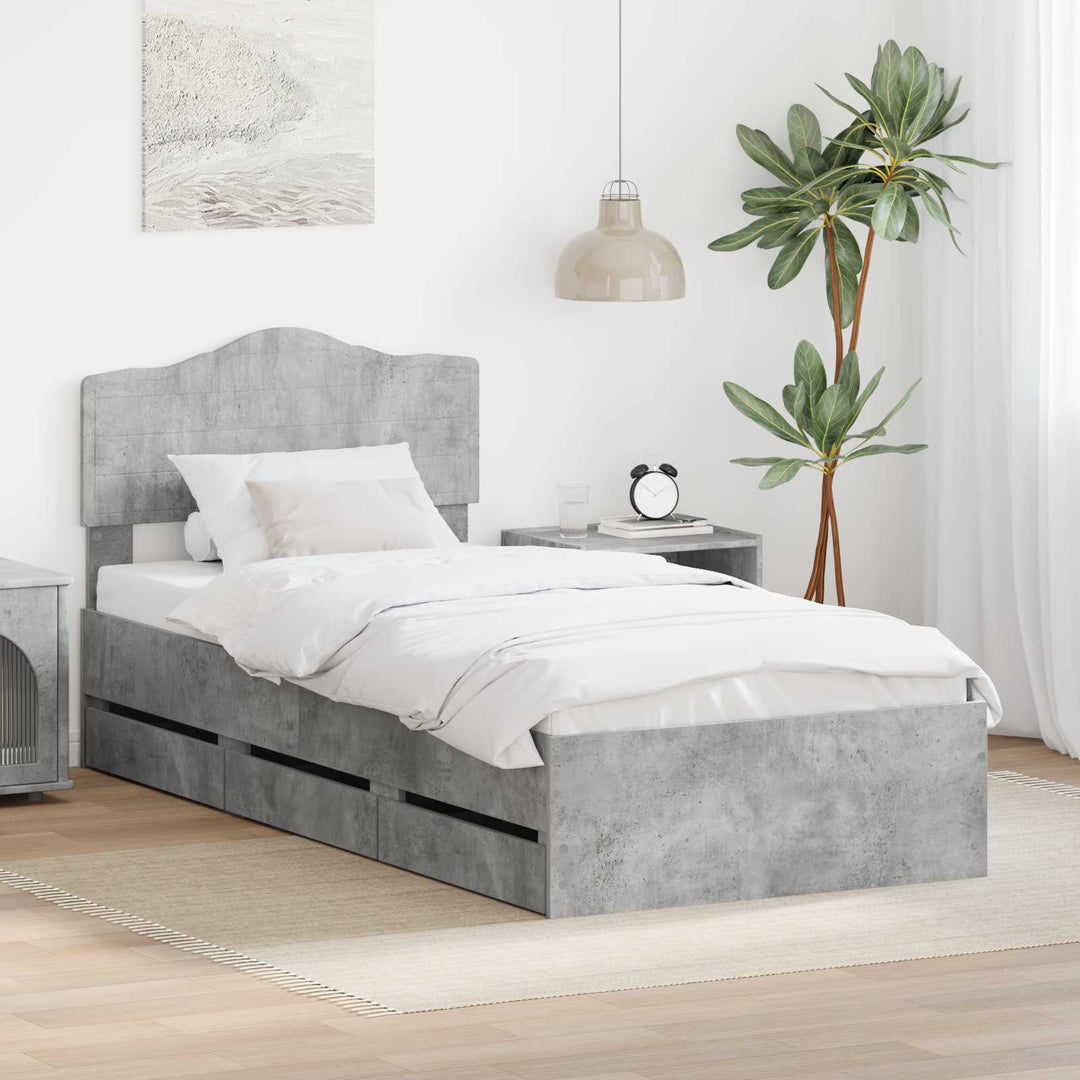 Sengestel med skuffe Beton Grå 90 x 200 cm Ingeniørtræ
