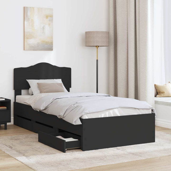 Sengestel med skuffe Sort 75 x 190 cm Ingeniørtræ