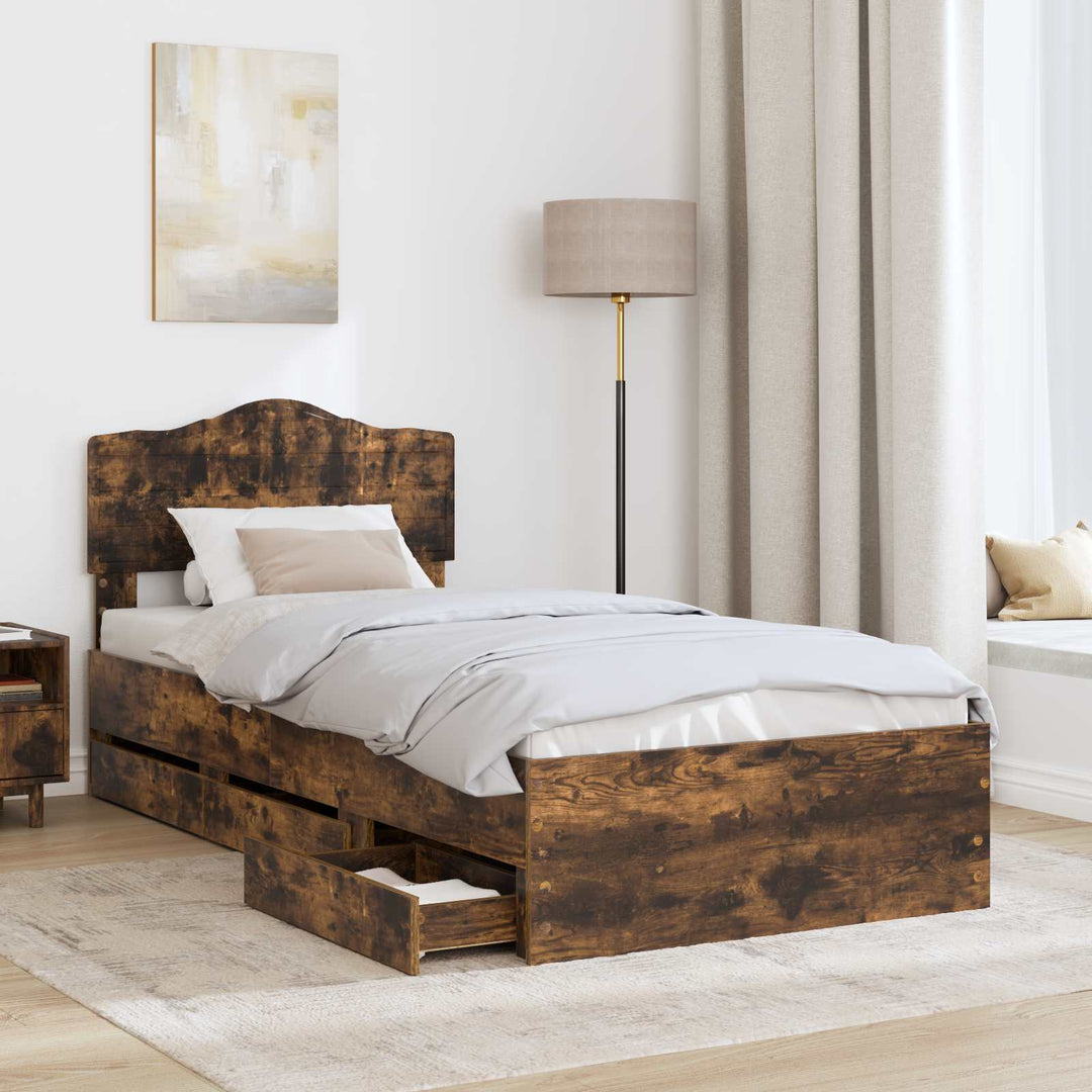 Sengestel med skuffe Røget eg 75 x 190 cm Ingeniørtræ