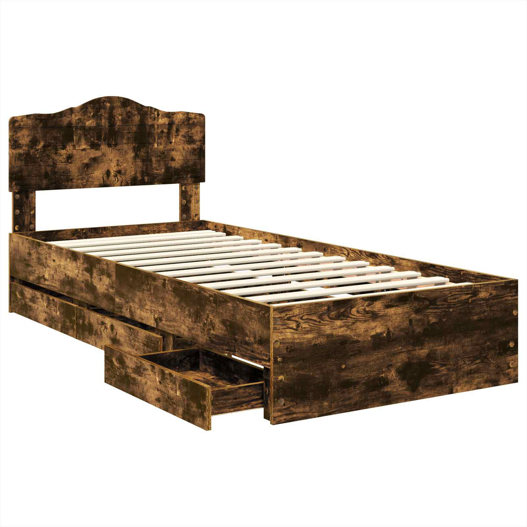 Sengestel med skuffe Røget eg 75 x 190 cm Ingeniørtræ
