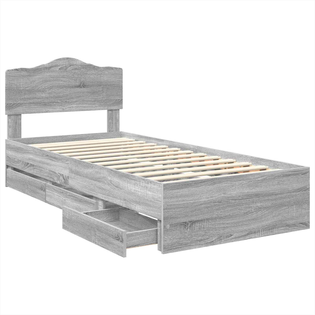 Sengestel med skuffe Grå Sonoma 75 x 190 cm Ingeniørtræ
