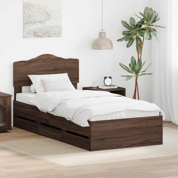 Sengestel med skuffe Brun eg 75 x 190 cm Ingeniørtræ