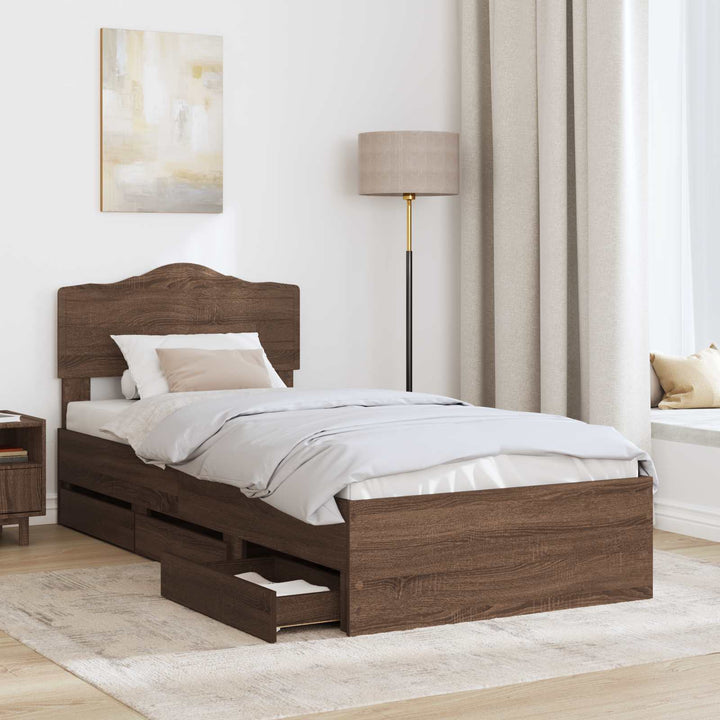 Sengestel med skuffe Brun eg 75 x 190 cm Ingeniørtræ