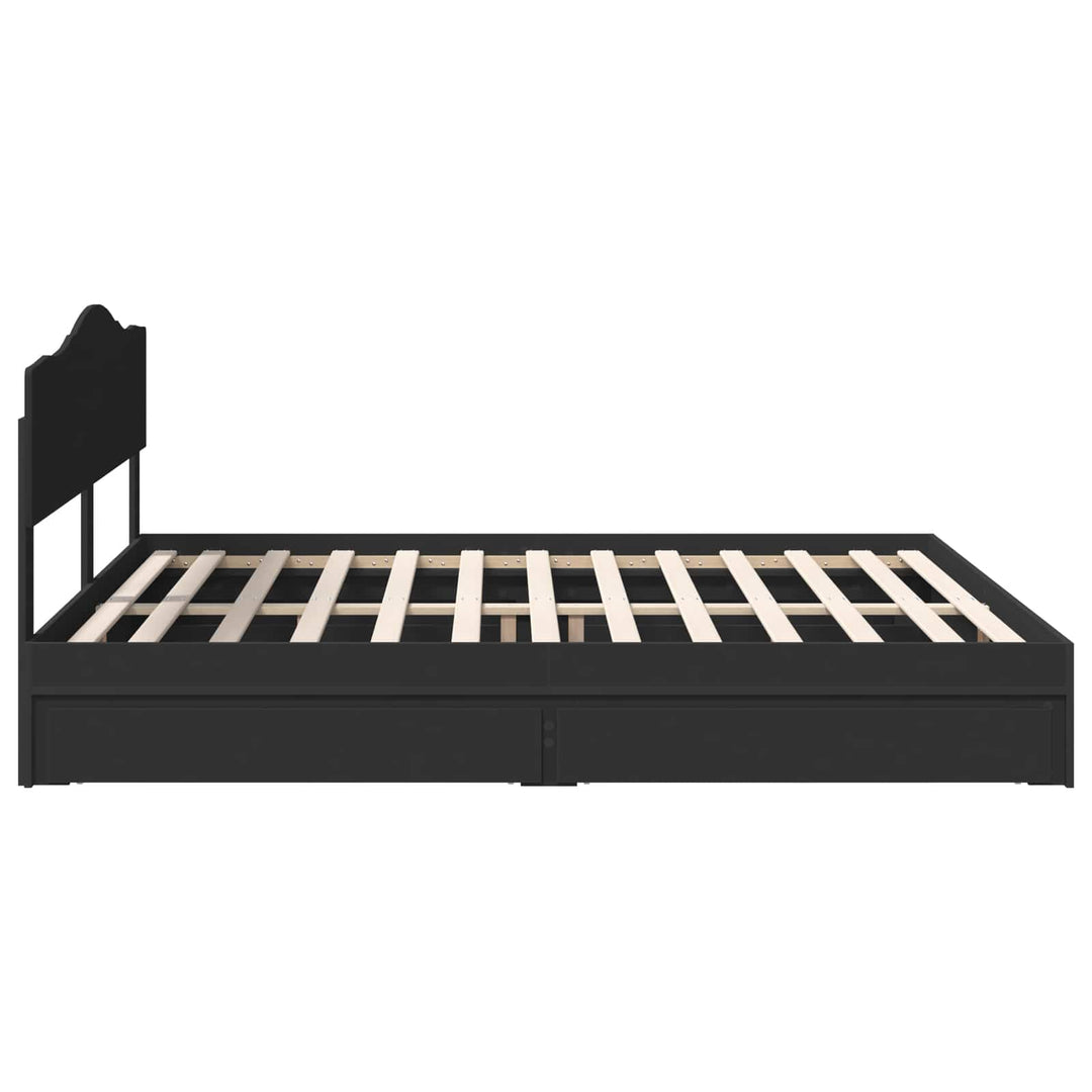 Opbevaringsseng med skuffe Sort 200 x 200 cm Konstrueret træ