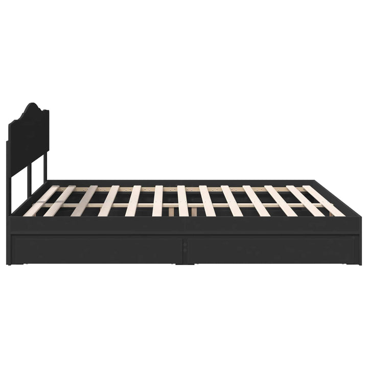 Opbevaringsseng med skuffe Sort 200 x 200 cm Konstrueret træ
