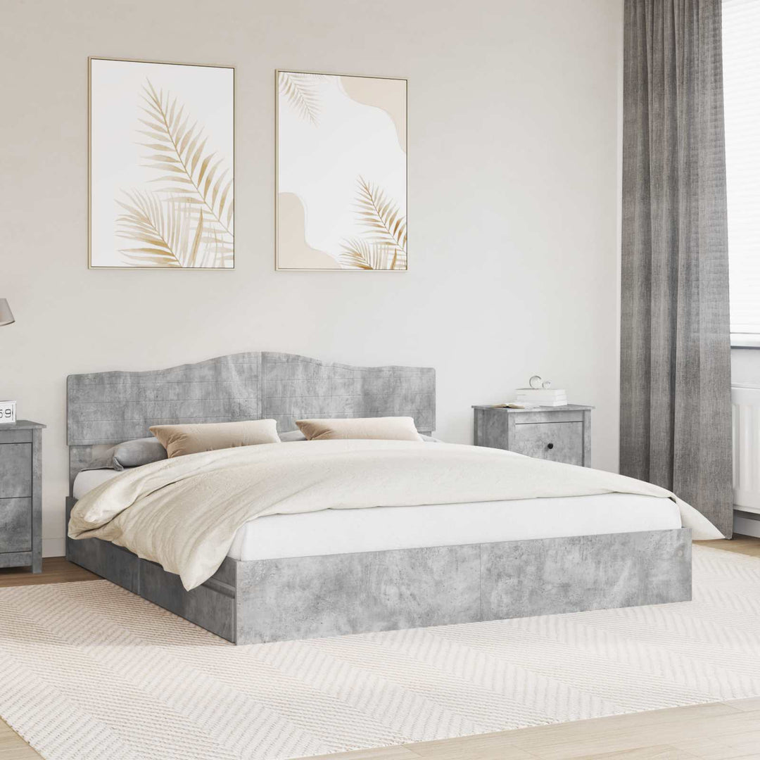 Opbevaringsseng Beton Grå 200 x 200 cm Konstrueret træ