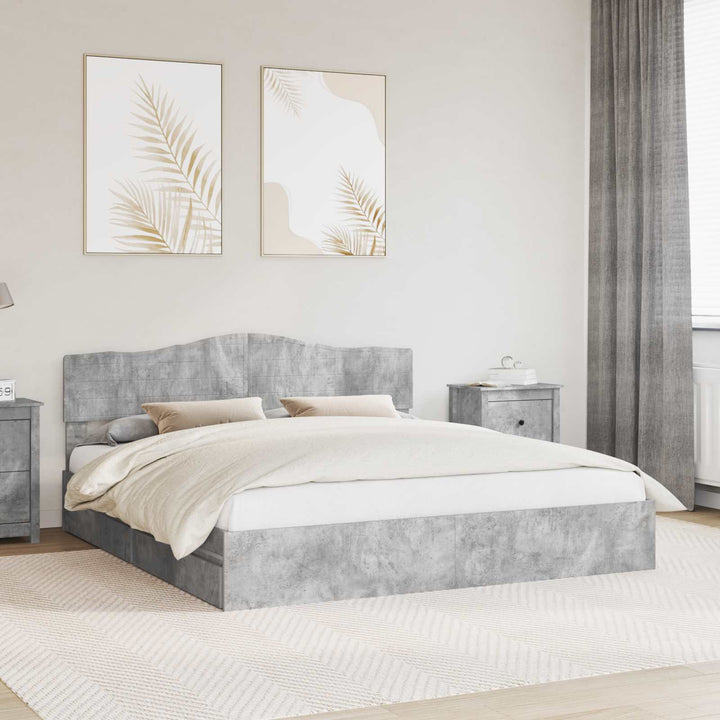 Opbevaringsseng Beton Grå 200 x 200 cm Konstrueret træ