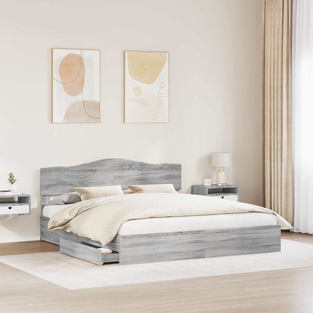 Opbevaringsseng Grå Sonoma 200 x 200 cm Konstrueret træ