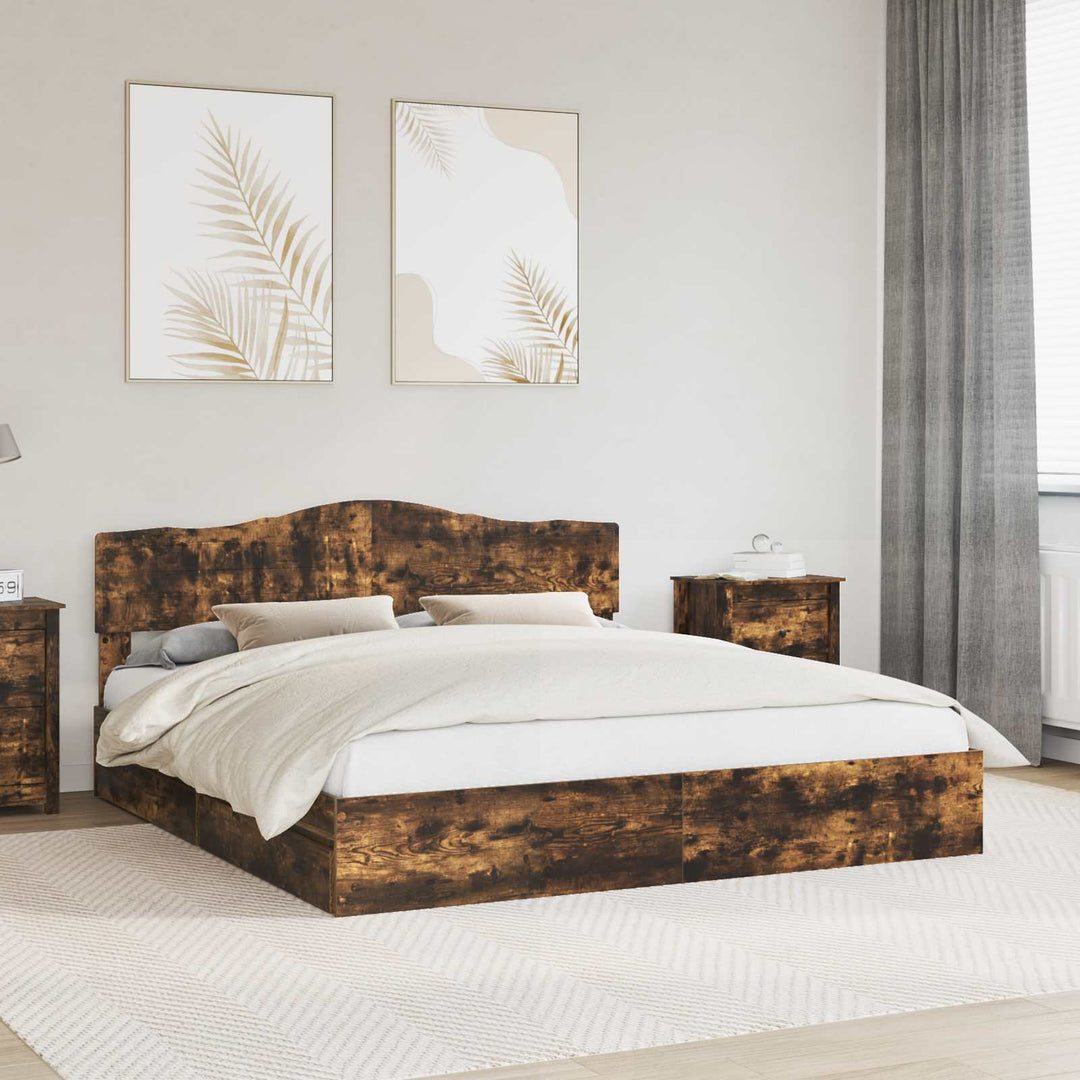 Opbevaringsseng Røget eg 180 x 200 cm Konstrueret træ