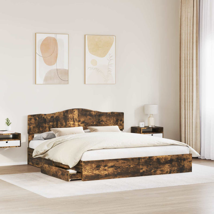 Opbevaringsseng Røget eg 180 x 200 cm Konstrueret træ