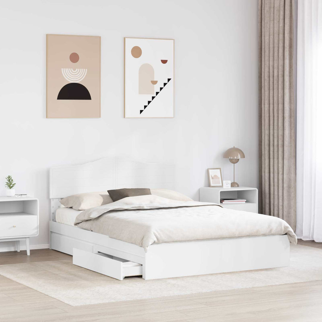 Opbevaringsseng med skuffe Hvid 140 x 200 cm Konstrueret træ