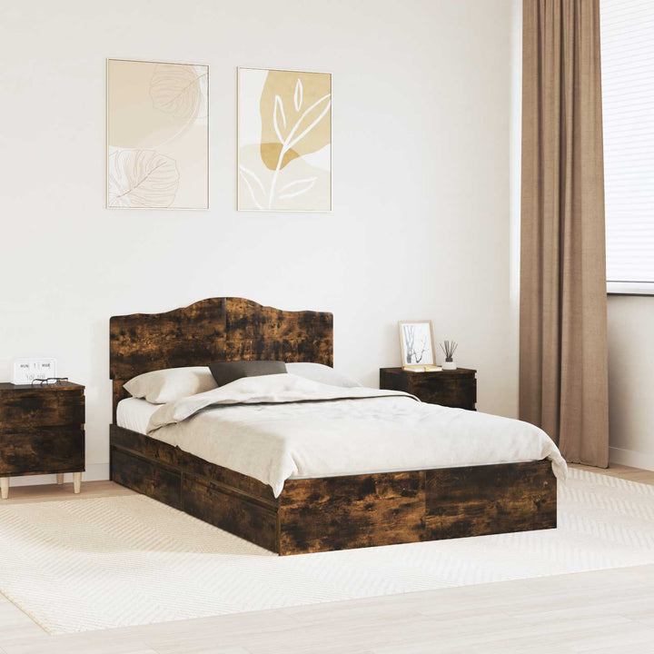 Opbevaringsseng Røget eg 135 x 190 cm Konstrueret træ