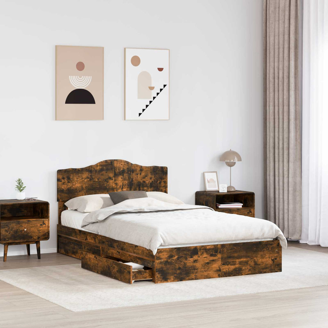 Opbevaringsseng Røget eg 135 x 190 cm Konstrueret træ