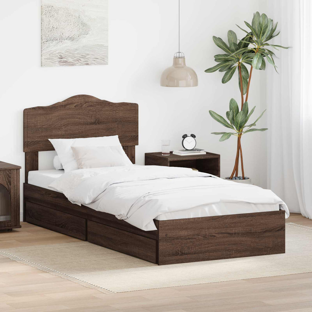 Opbevaringsseng med skuffe Brun eg 70 x 190 cm Konstrueret træ