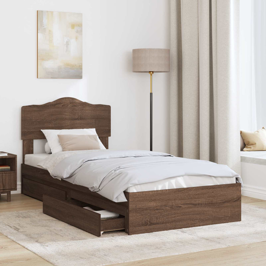 Opbevaringsseng med skuffe Brun eg 70 x 190 cm Konstrueret træ