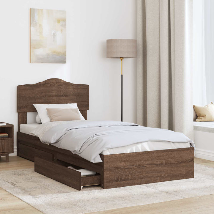 Opbevaringsseng med skuffe Brun eg 70 x 190 cm Konstrueret træ