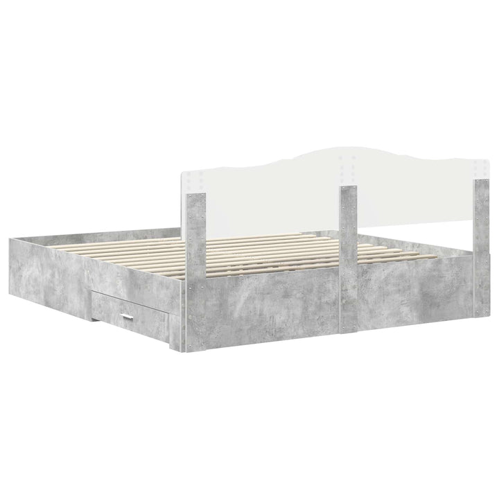 Sengestel med skuffe Beton Grå 200 x 200 cm Konstrueret træ