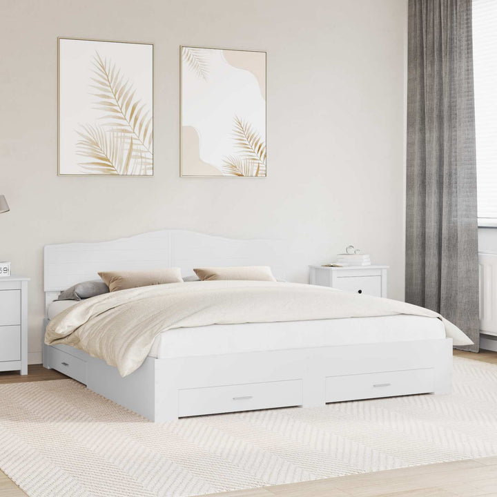 Sengestel med skuffe Hvid 180 x 200 cm Konstrueret træ