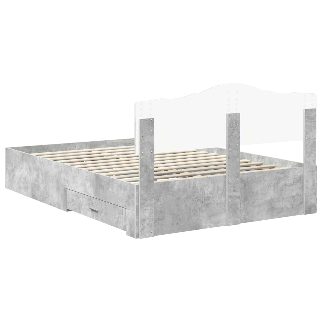 Sengestel med skuffe Beton Grå 150 x 200 cm Konstrueret træ