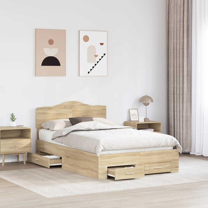 Sengestel med skuffe Sonoma eg 135 x 190 cm Konstrueret træ