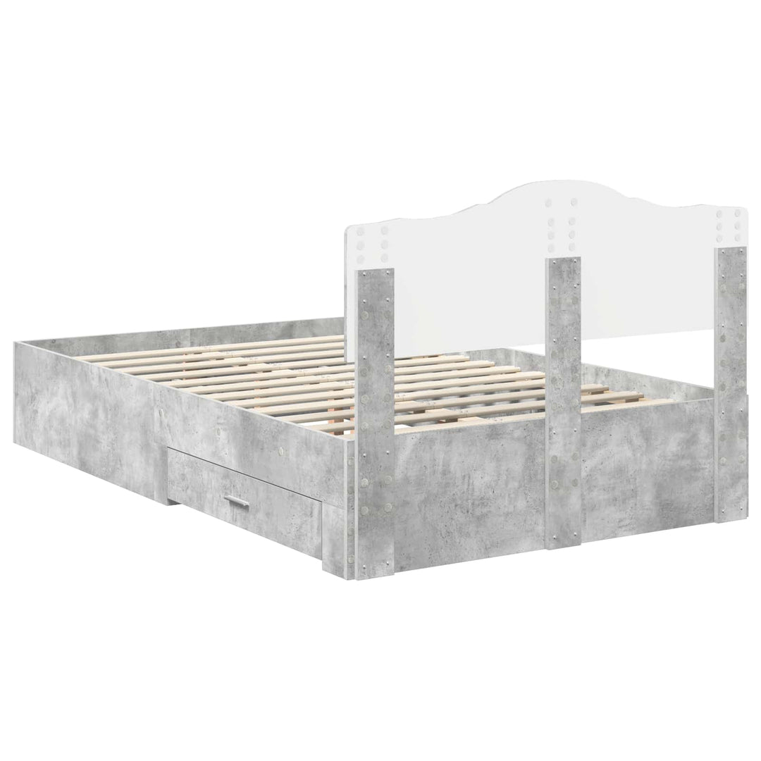 Sengestel med skuffe Beton Grå 135 x 190 cm Konstrueret træ
