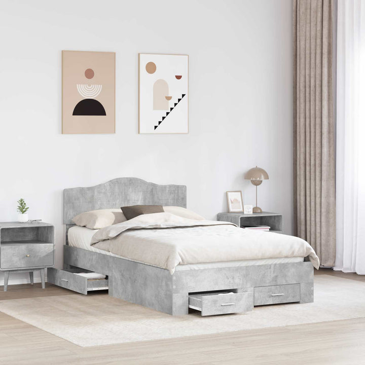 Sengestel med skuffe Beton Grå 120 x 190 cm Konstrueret træ