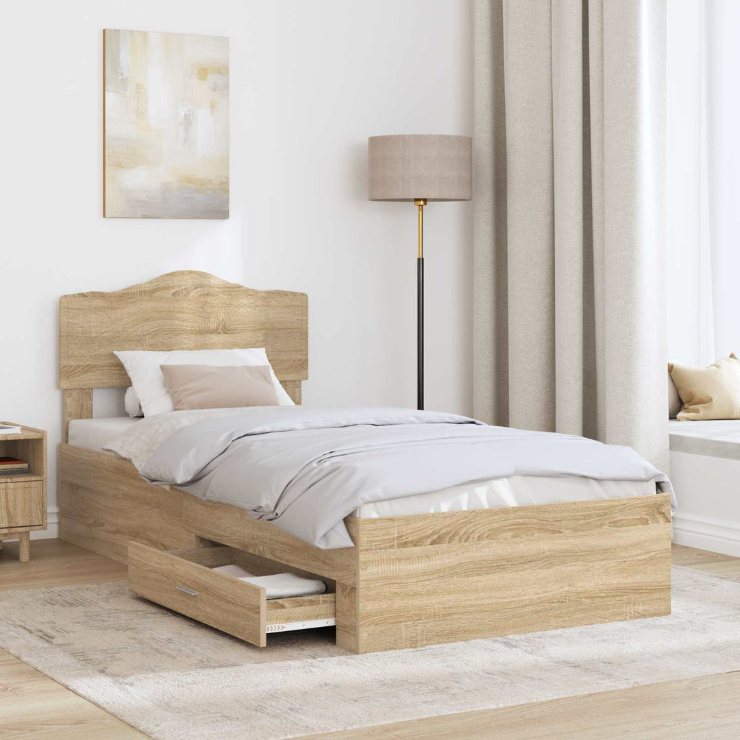 Sengestel med skuffe Sonoma eg 90 x 200 cm Konstrueret træ
