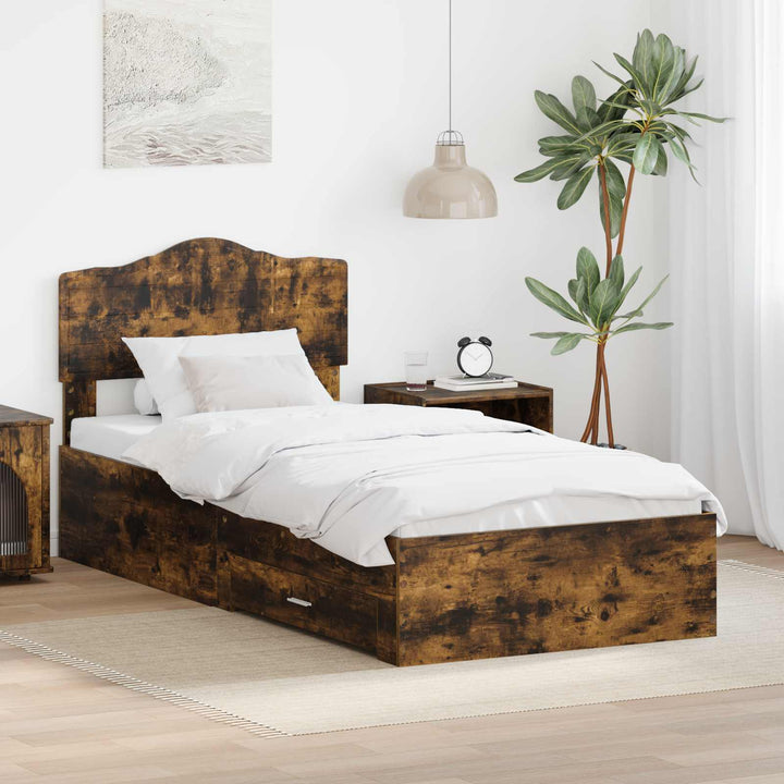 Sengestel med skuffe Røget eg 90 x 190 cm Konstrueret træ