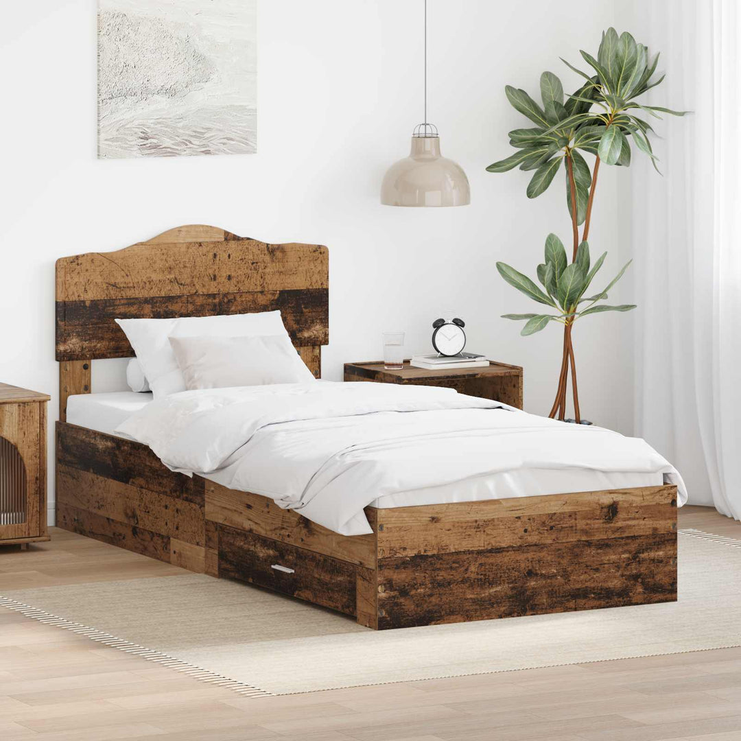 Sengestel med skuffe Gammelt træ 90 x 190 cm Konstrueret træ