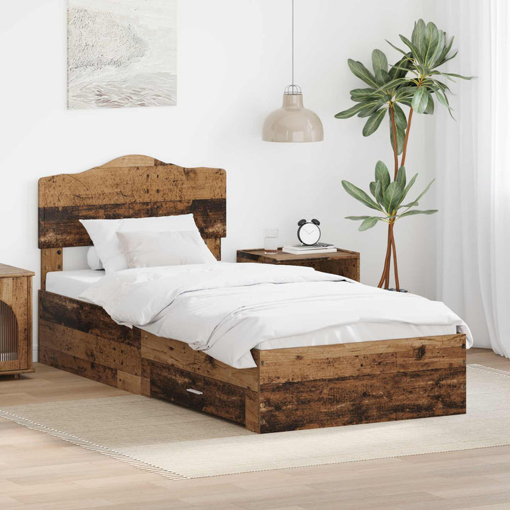 Sengestel med skuffe Gammelt træ 90 x 190 cm Konstrueret træ