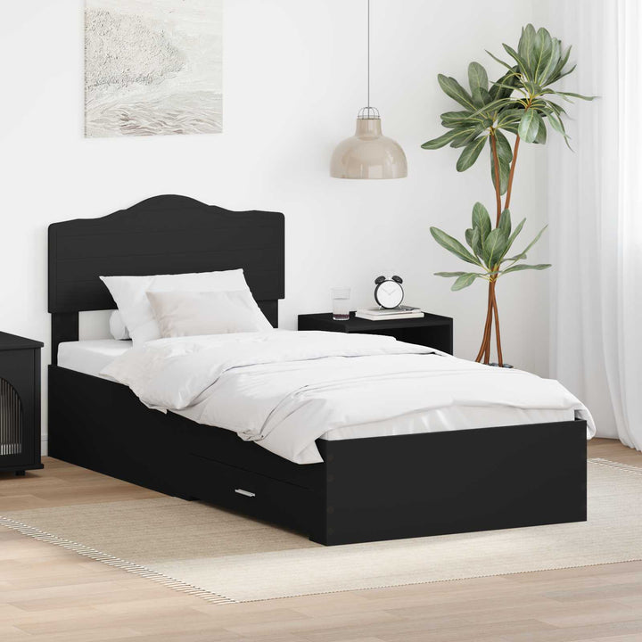 Sengestel med hovedgærde Sort 70 x 190 cm Konstrueret træ