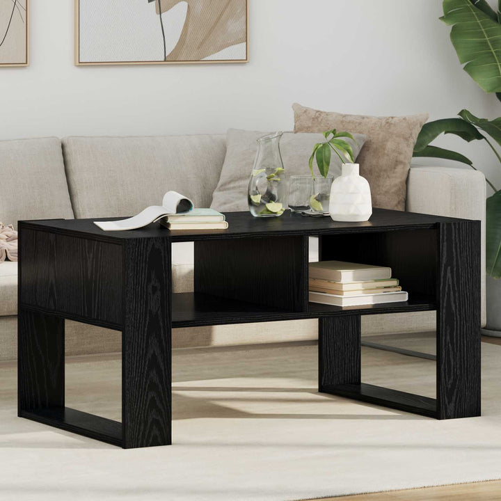 Sofabord med opbevaring Sort eg 92 x 53 x 45 cm Konstrueret træ