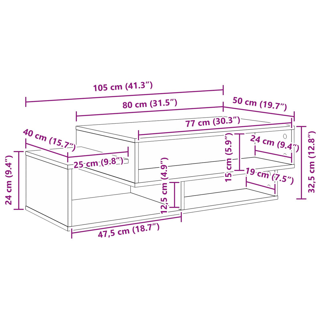Sofabord Beton Grå 105 x 50 x 32,5 cm Konstrueret træ