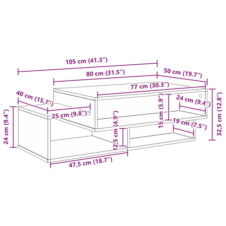 Sofabord Beton Grå 105 x 50 x 32,5 cm Konstrueret træ