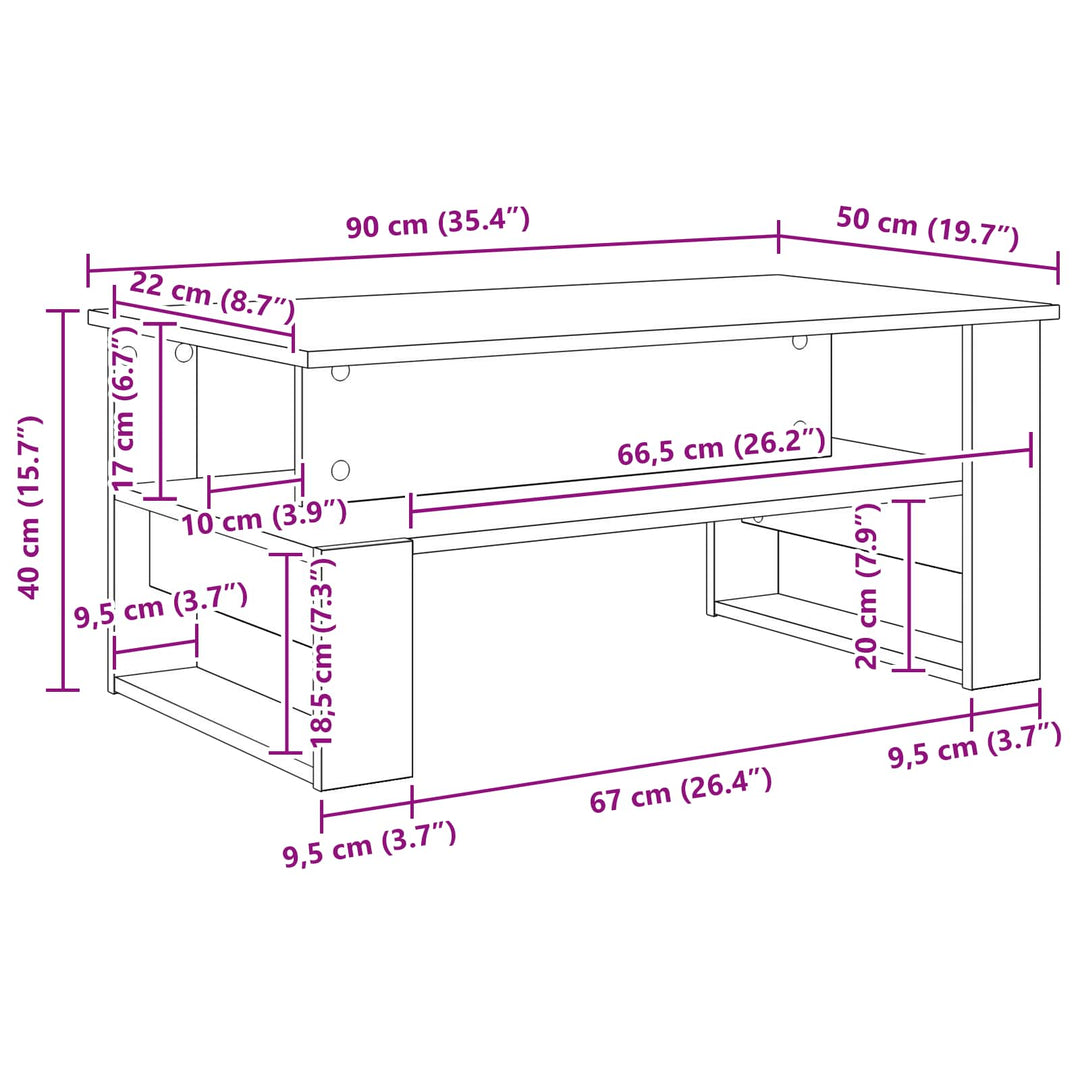 Sofabord Sonoma eg 90 x 50 x 40 cm Konstrueret træ