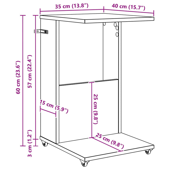 Sidebord med hjul Gammelt træ 40 x 35 x 60 cm Konstrueret træ