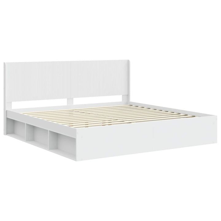 Sengestel med opbevaring og hovedgærde Hvid 200 x 200 cm