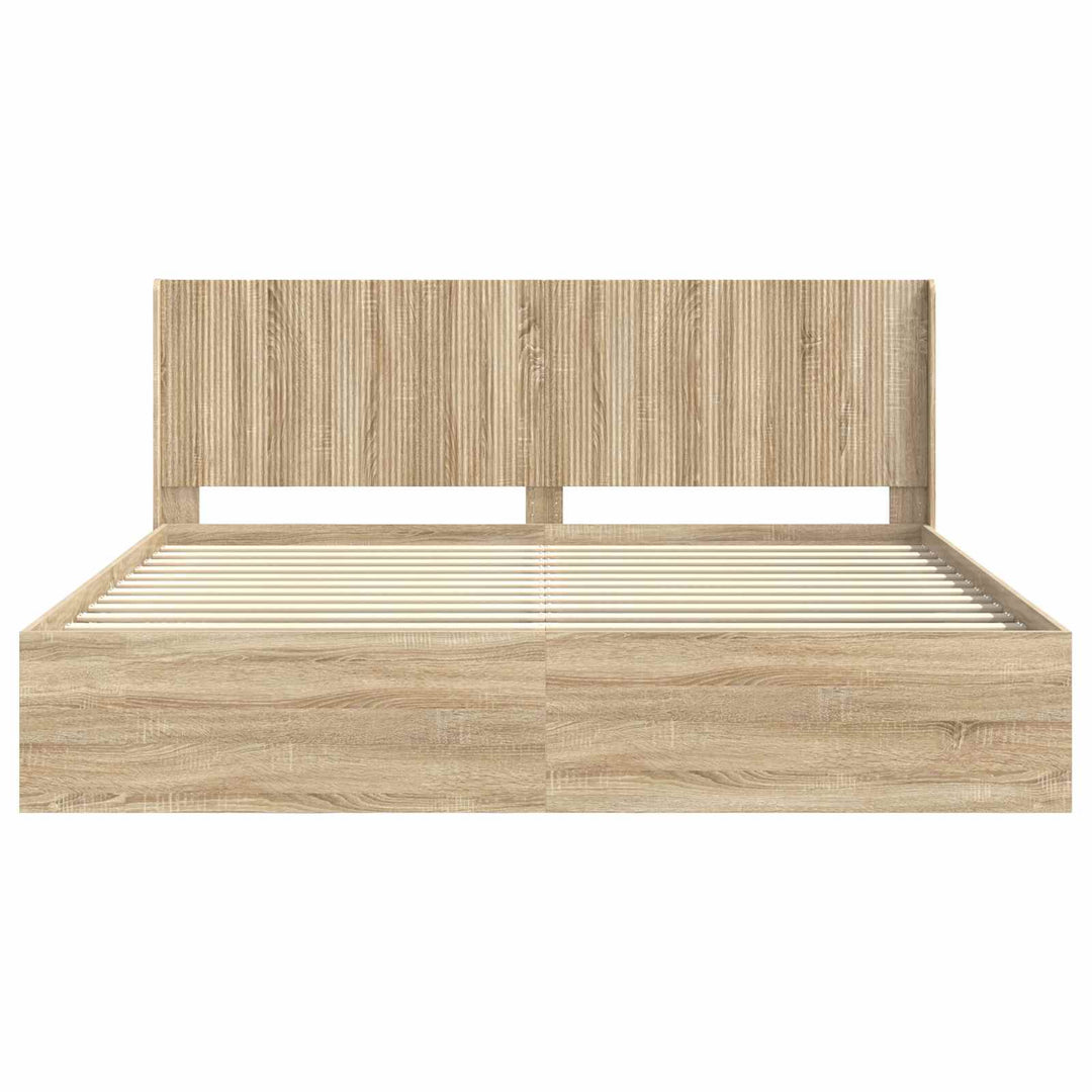 Sengestel med opbevaring og hovedgærde Sonoma-eg 200 x 200 cm