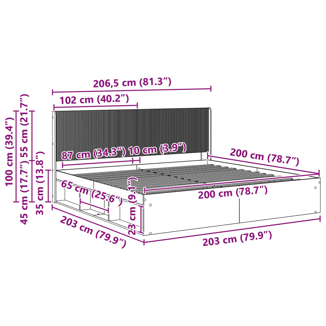 Sengestel med opbevaring og hovedgærde Røget eg 200 x 200 cm
