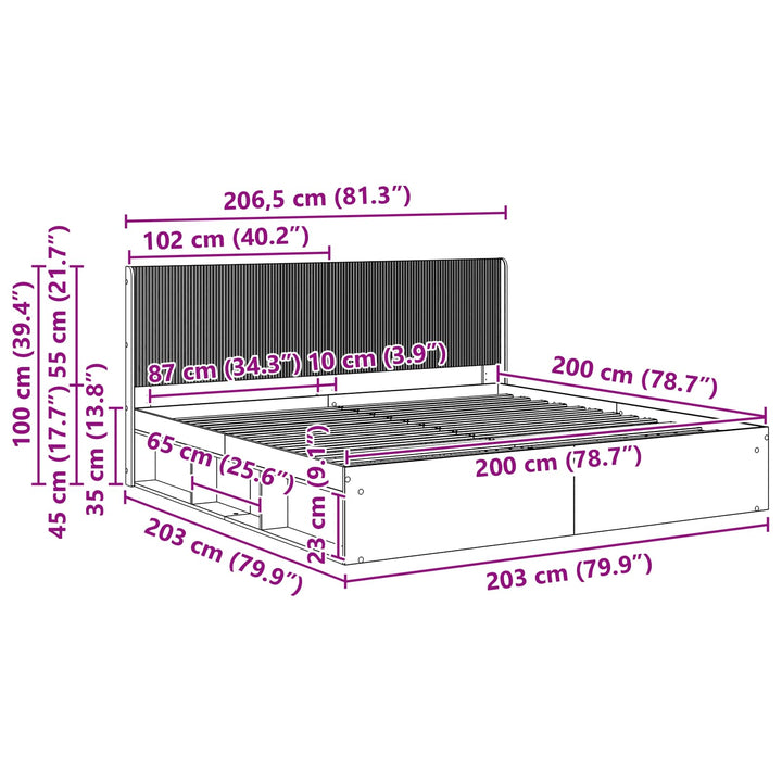 Sengestel med opbevaring og hovedgærde Røget eg 200 x 200 cm