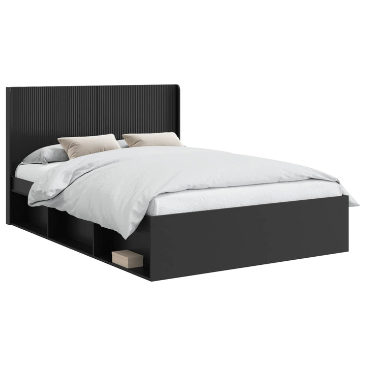 Sengestel med opbevaring og hovedgærde Sort 135 x 190 cm