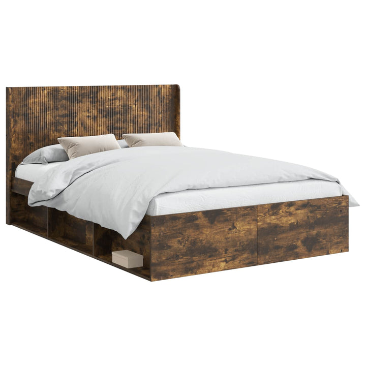 Sengestel med opbevaring og hovedgærde Røget eg 135 x 190 cm
