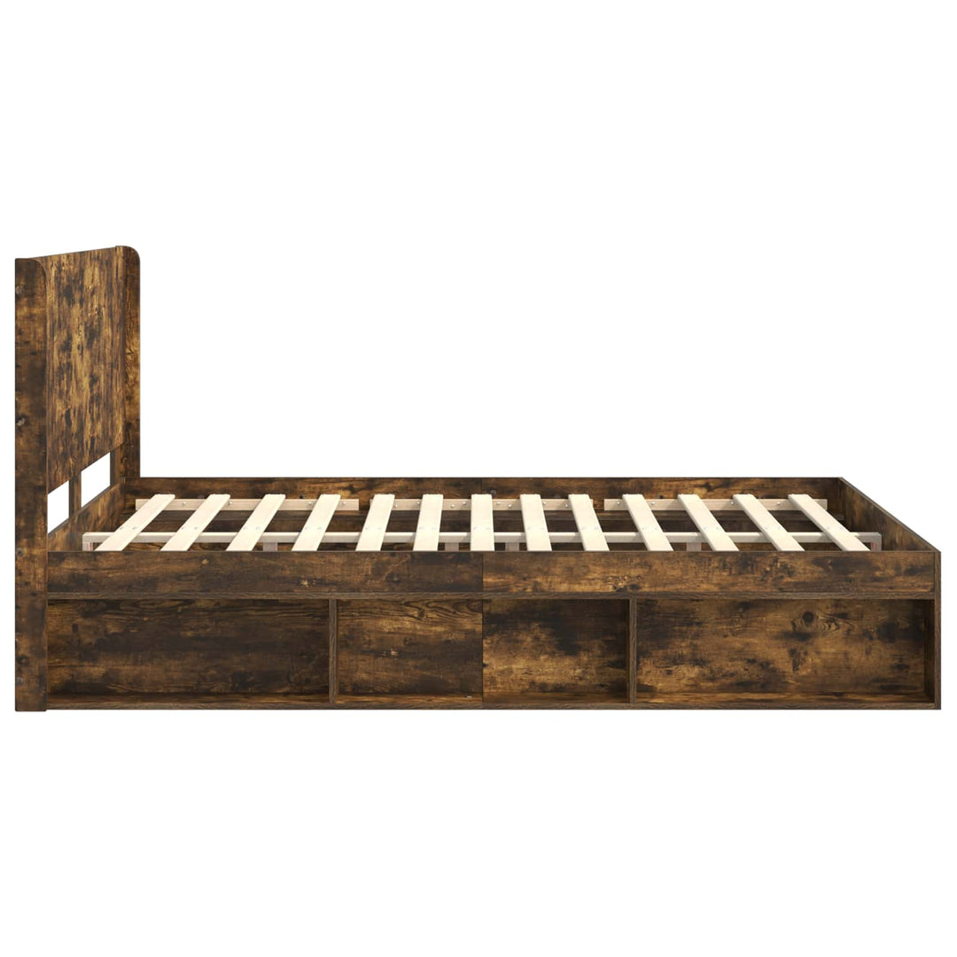 Sengestel med opbevaring og hovedgærde Røget eg 135 x 190 cm