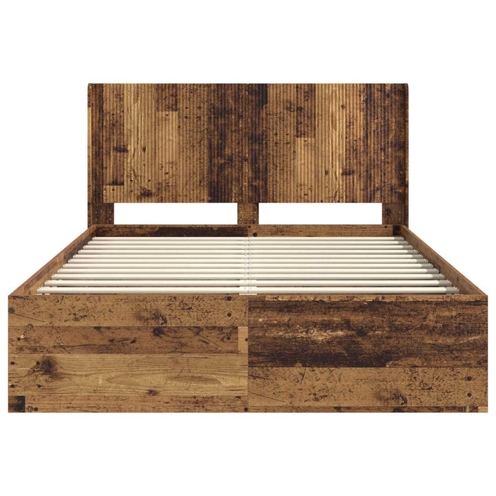 Sengestel med opbevaring og hovedgærde Gammelt træ 135 x 190 cm