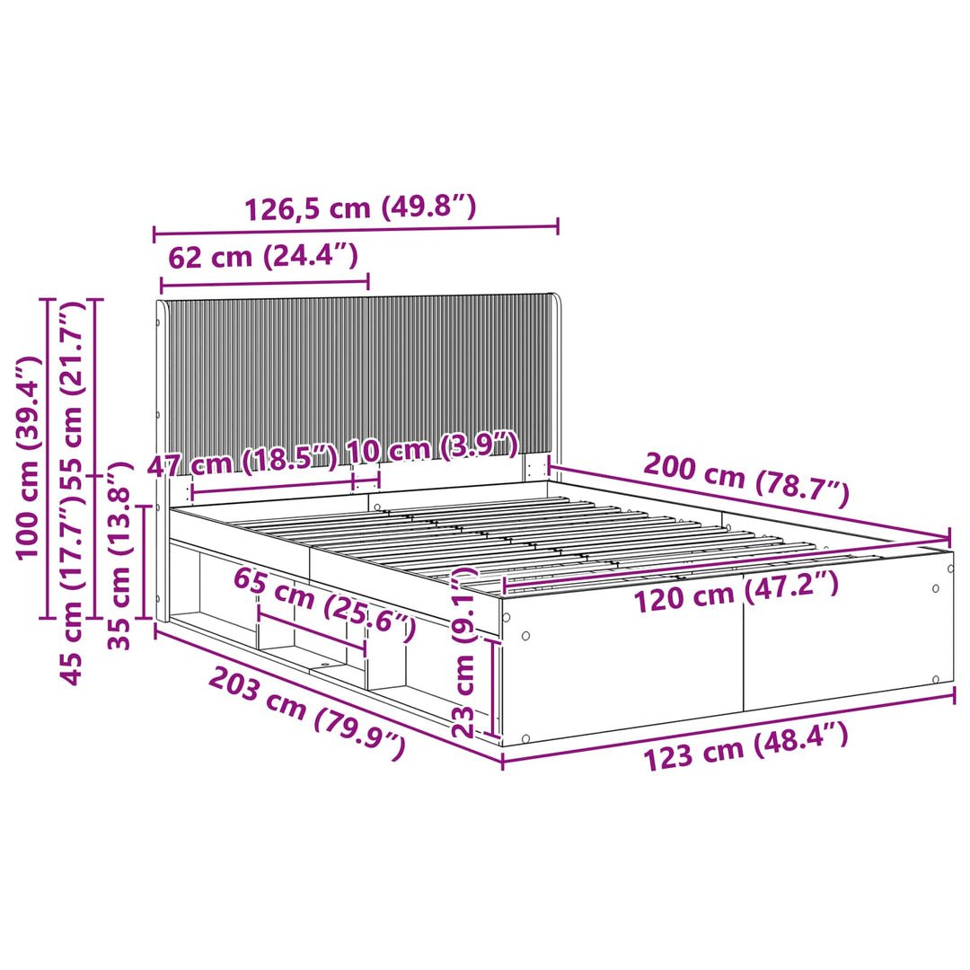 Sengestel med opbevaring og hovedgærde Røget eg 120 x 200 cm