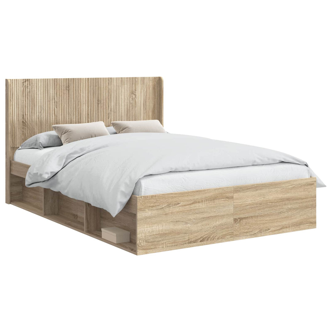 Sengestel med opbevaring og hovedgærde Sonoma-eg 120 x 190 cm